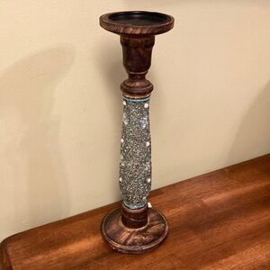 NWT GORGEOUS BEADED & JEWELED 15" WOODEN CANDLESTICK